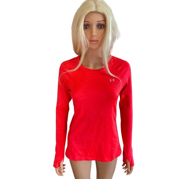 Under Armour Long Sleeve Tee Women’s S/M Neon Orange Shirt Tag Removed* - Picture 6 of 8